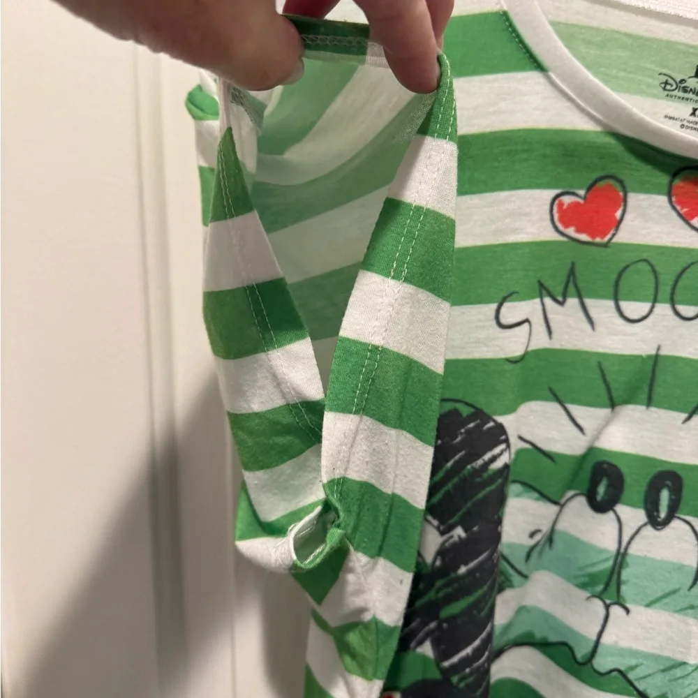 Disney Parks Green & White Striped Mickey and Minnie Graphic Vintage Tee Size XL - Picture 3 of 11